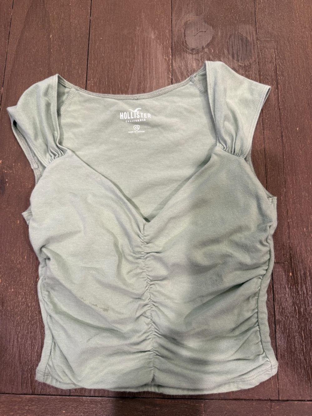 Hollister Sage Green Gathered V-Neck Crop Top